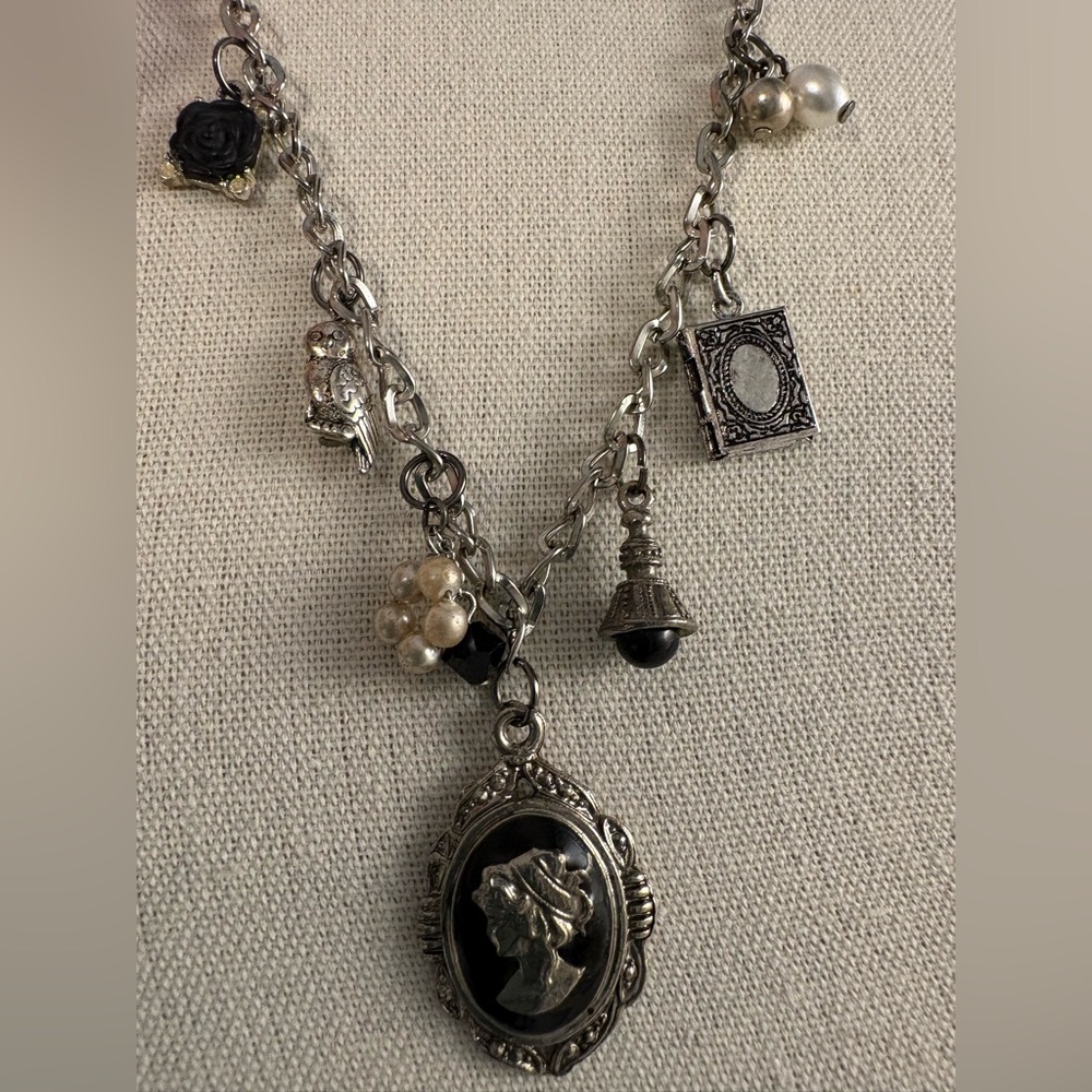 Upcycled Handmade Black Cameo Charm Necklace